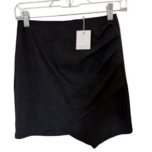 MANGOPOP Collection Black Ruched Asymmetrical Hem‎ Mini Skirt XS NWT